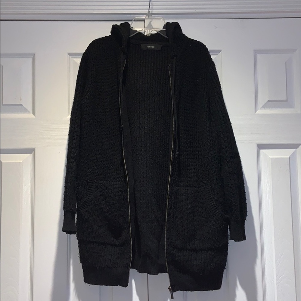 Forever 21 knit zip up hooded cardigan